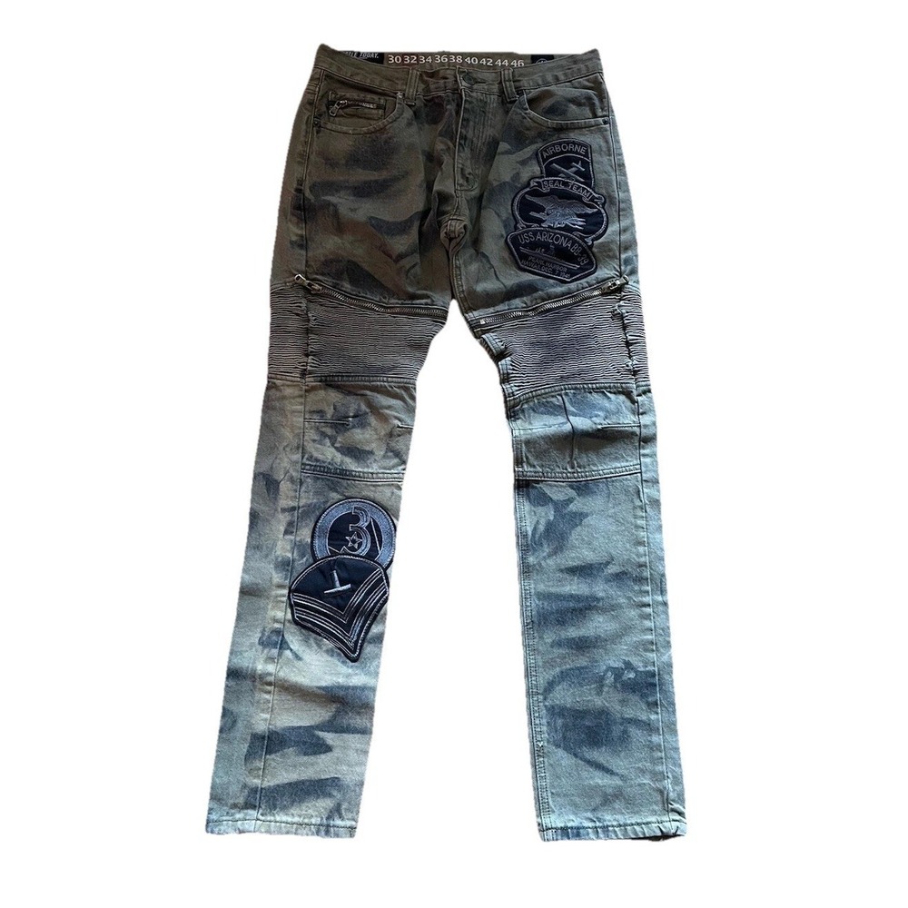 Smith & Graham Hustle Today Army Camo Green Ripple Jeans Mens 32x32 Pearl Harbor